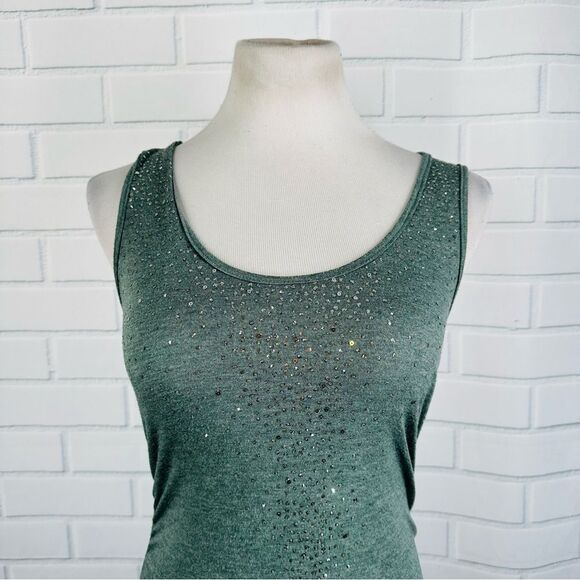 10/$25🦋 Forever 21 Gray Glitter Ruched Racerback Tank - Size Large - Picture 2 of 10